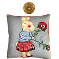 Rabbit Embroidery Pillow: Whimsical PunkLinen Woodland Cushion