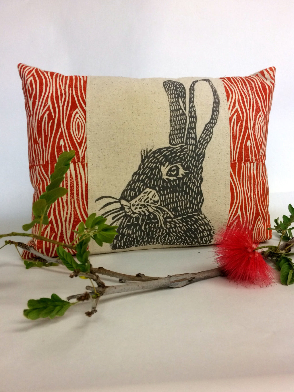 Woodland Rabbit Print Lumbar Pillow: Rustic Home Decor (12x16)