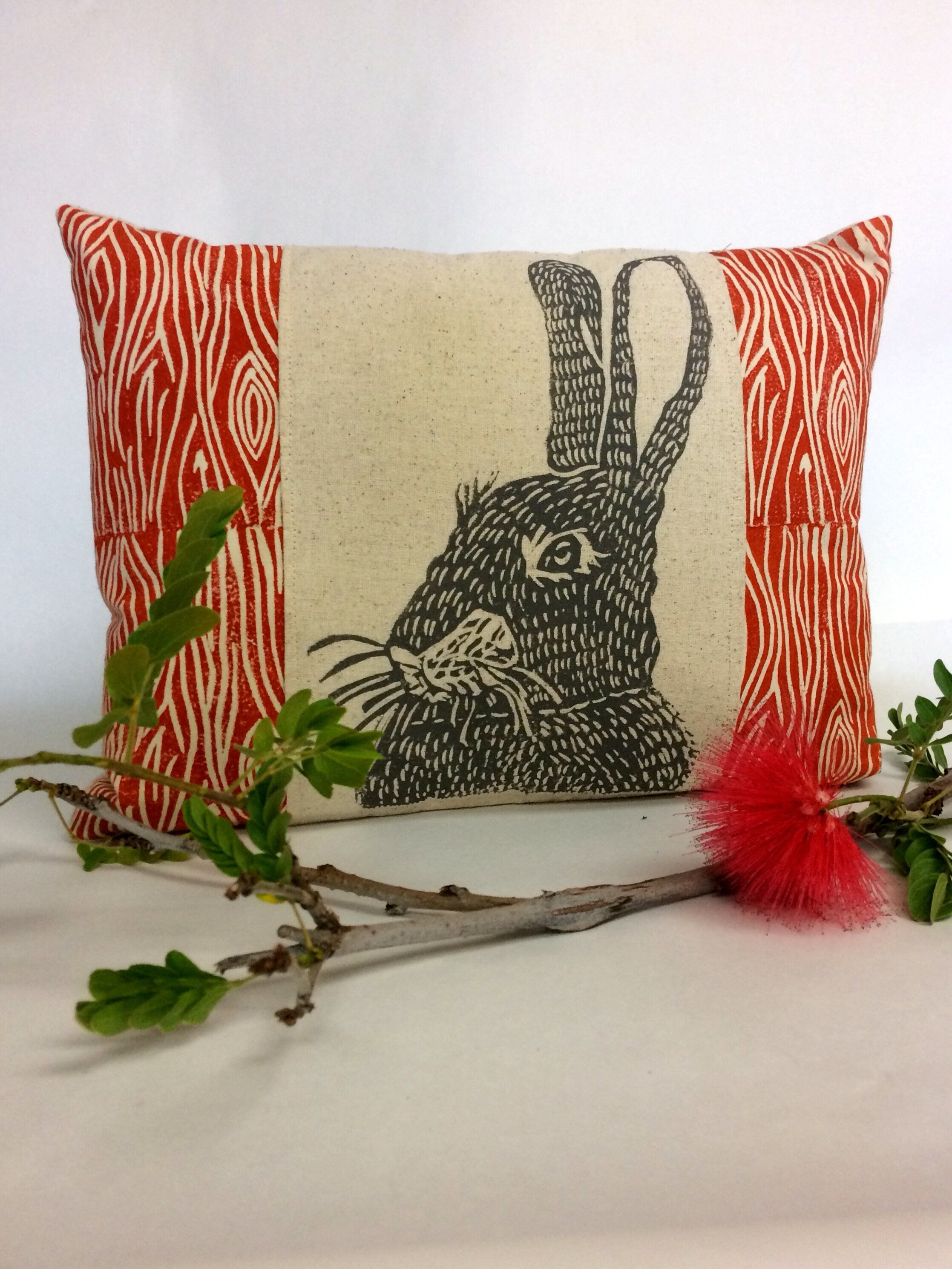 Woodland Rabbit Print Lumbar Pillow: Rustic Home Decor (12x16)