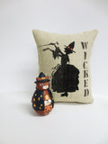Halloween Witch Burlap Pillow: Felt Silhouette Throw Cushion
