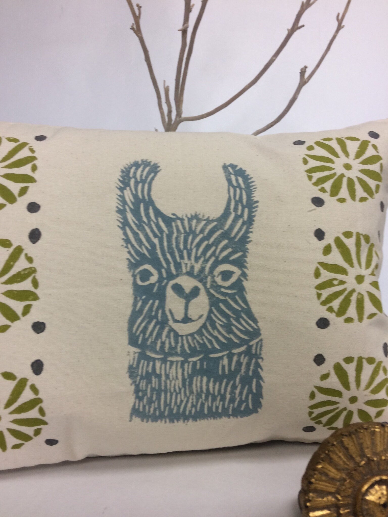 Llama Print Kidney Pillow: Mid-Century Moroccan Design