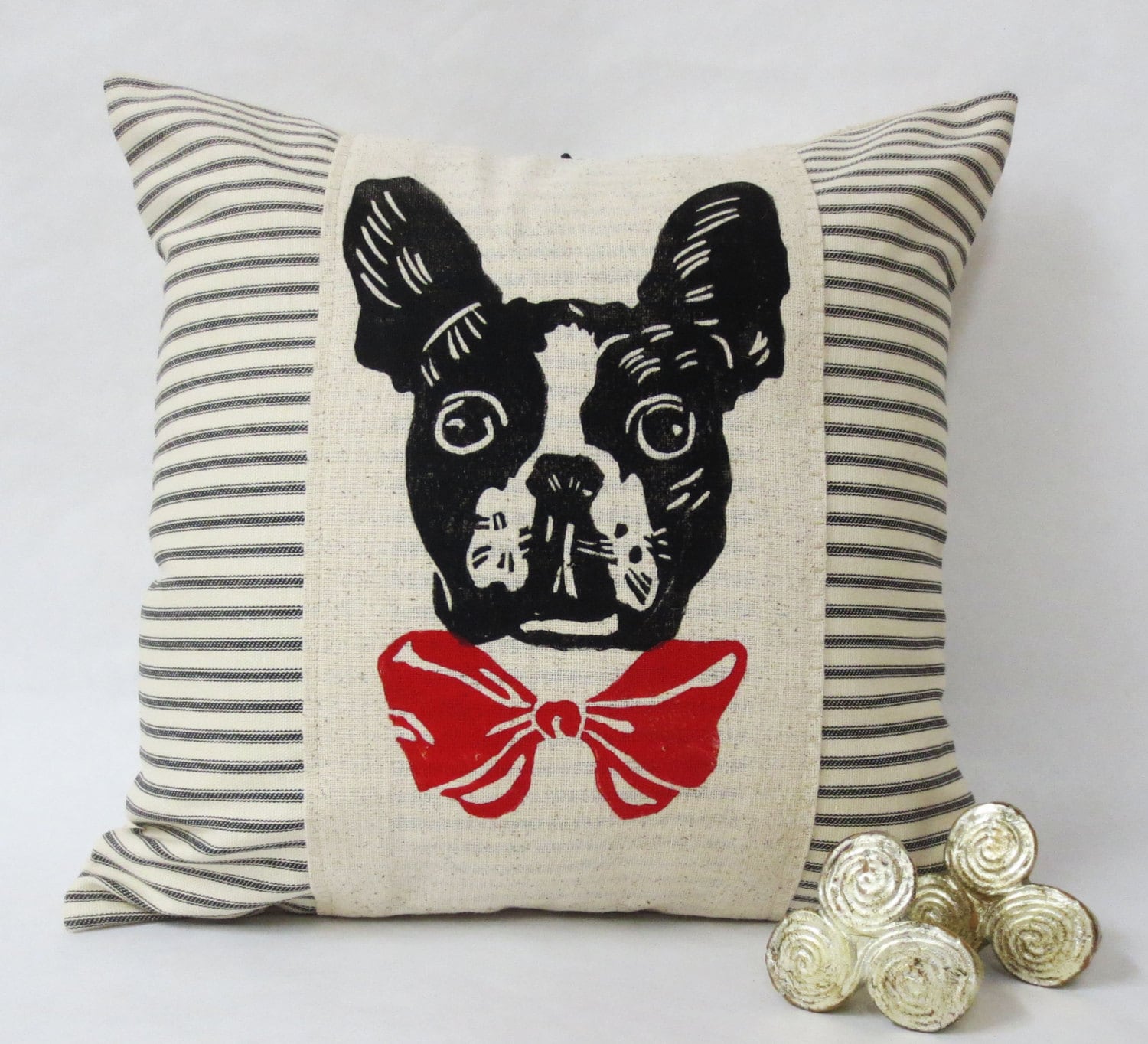 Boston Terrier Pillow: Hand Screen Print Dog Accent Pillow