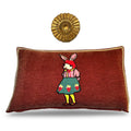 Rabbit Embroidery Pillow: Whimsical Cranberry Chenille Woodland Decor
