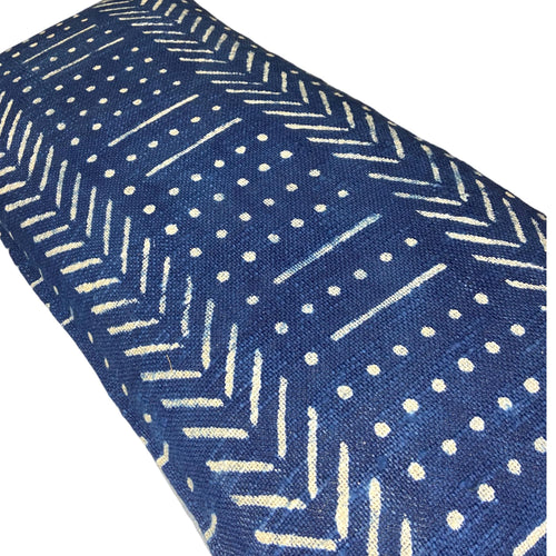 Authentic African Mudcloth Pillow Cover – Indigo Shibori Abstract Design, Fringe Detail
