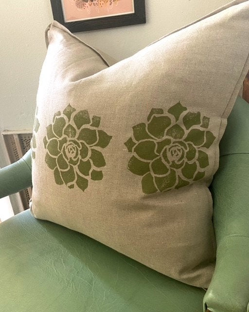 Succulent Cactus Print Linen Pillow