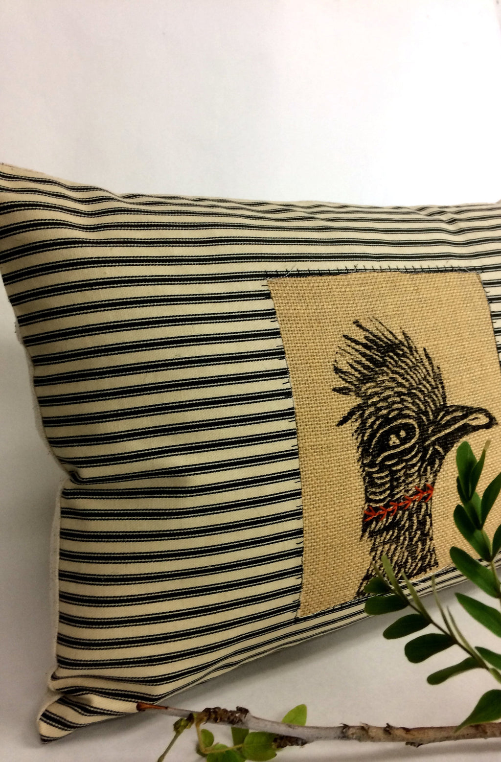 Hand Printed Roadrunner Pillow: Desert Landscape Decorative Pillow