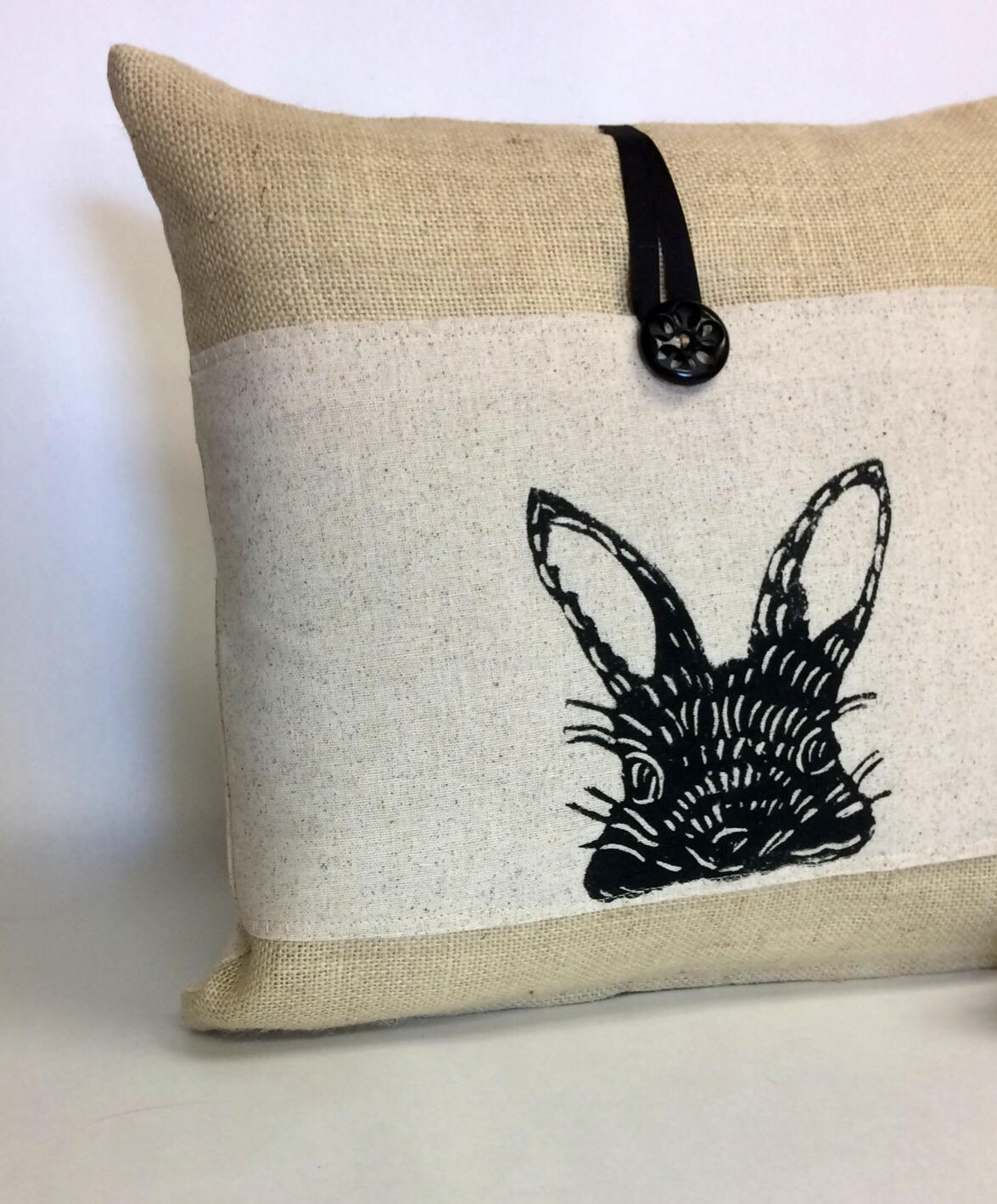 Bunny Rabbit Pillow Cover: Poly Burlap Block Print Nursery Decor