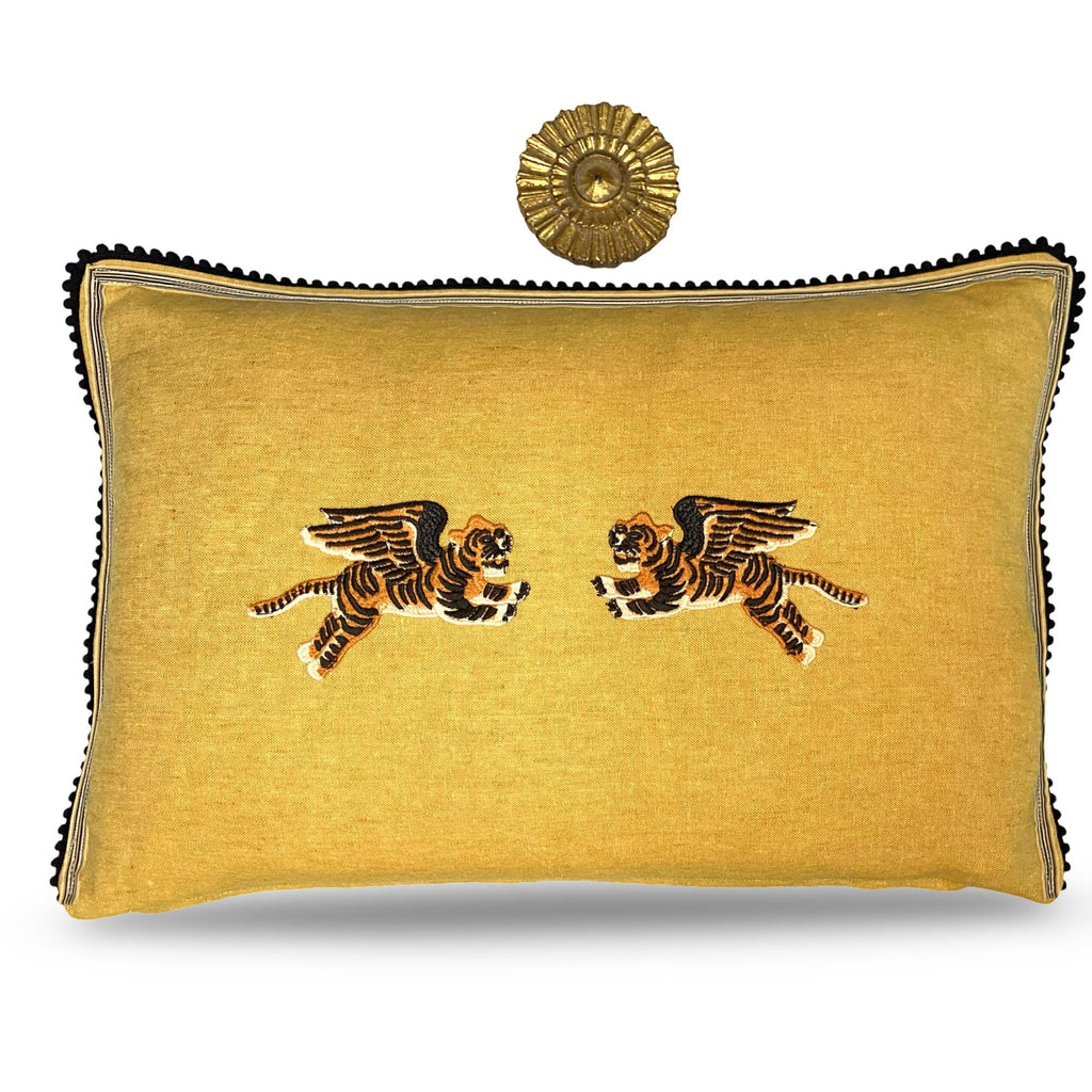 Tiger Embroidery Linen Pillow