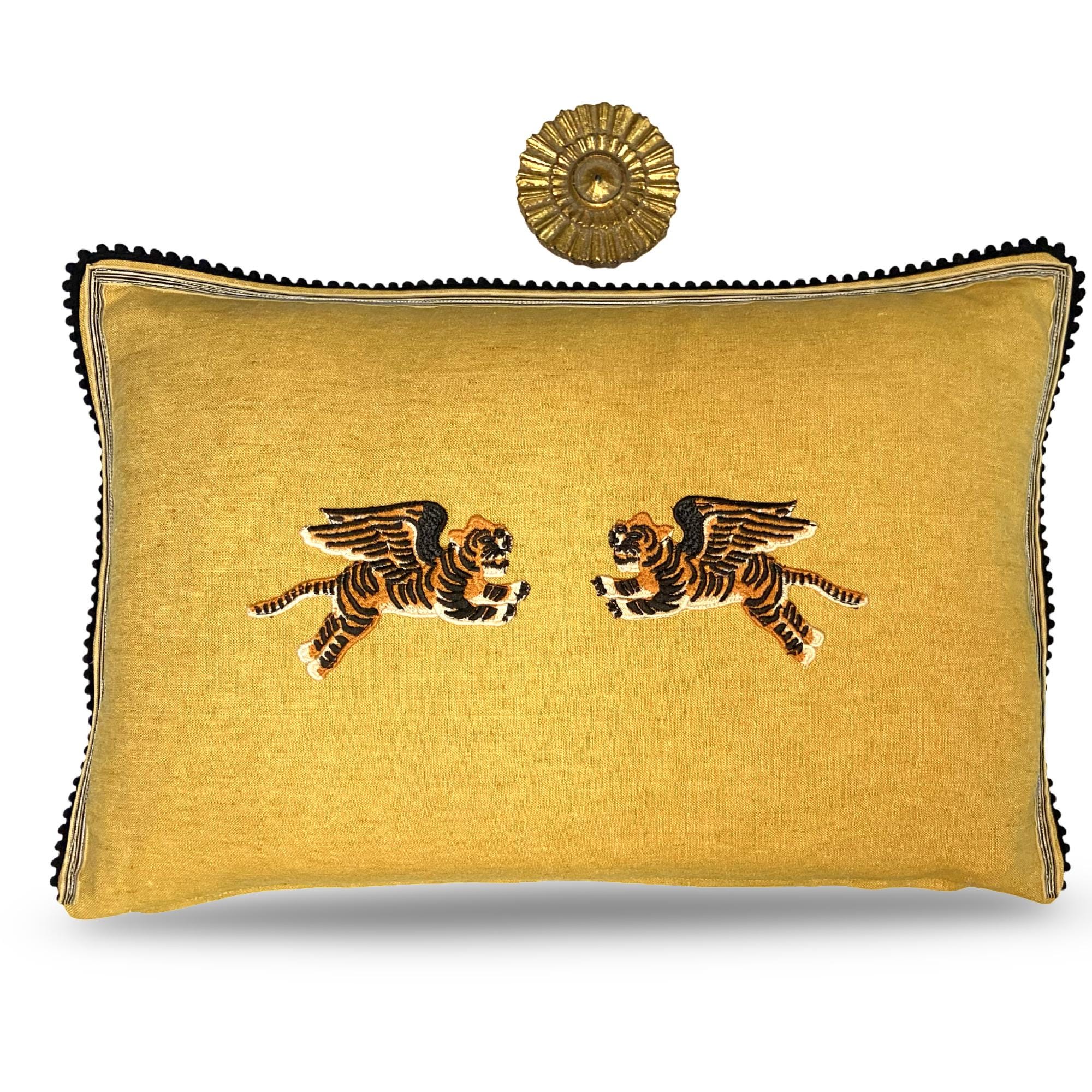 Tiger Embroidery Linen Pillow