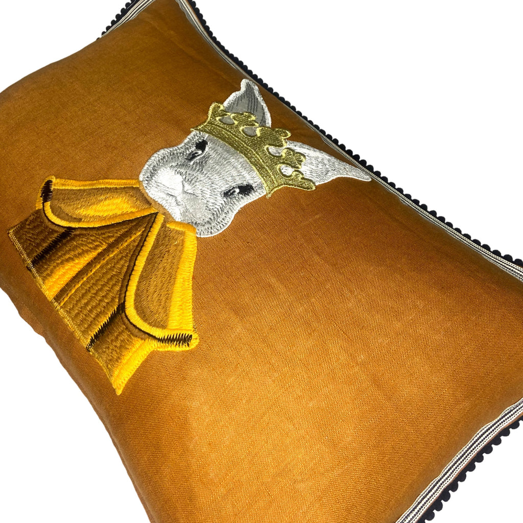 Rabbit Embroidery Pillow - Whimsical Regal Regency Royal Rabbit Pillow