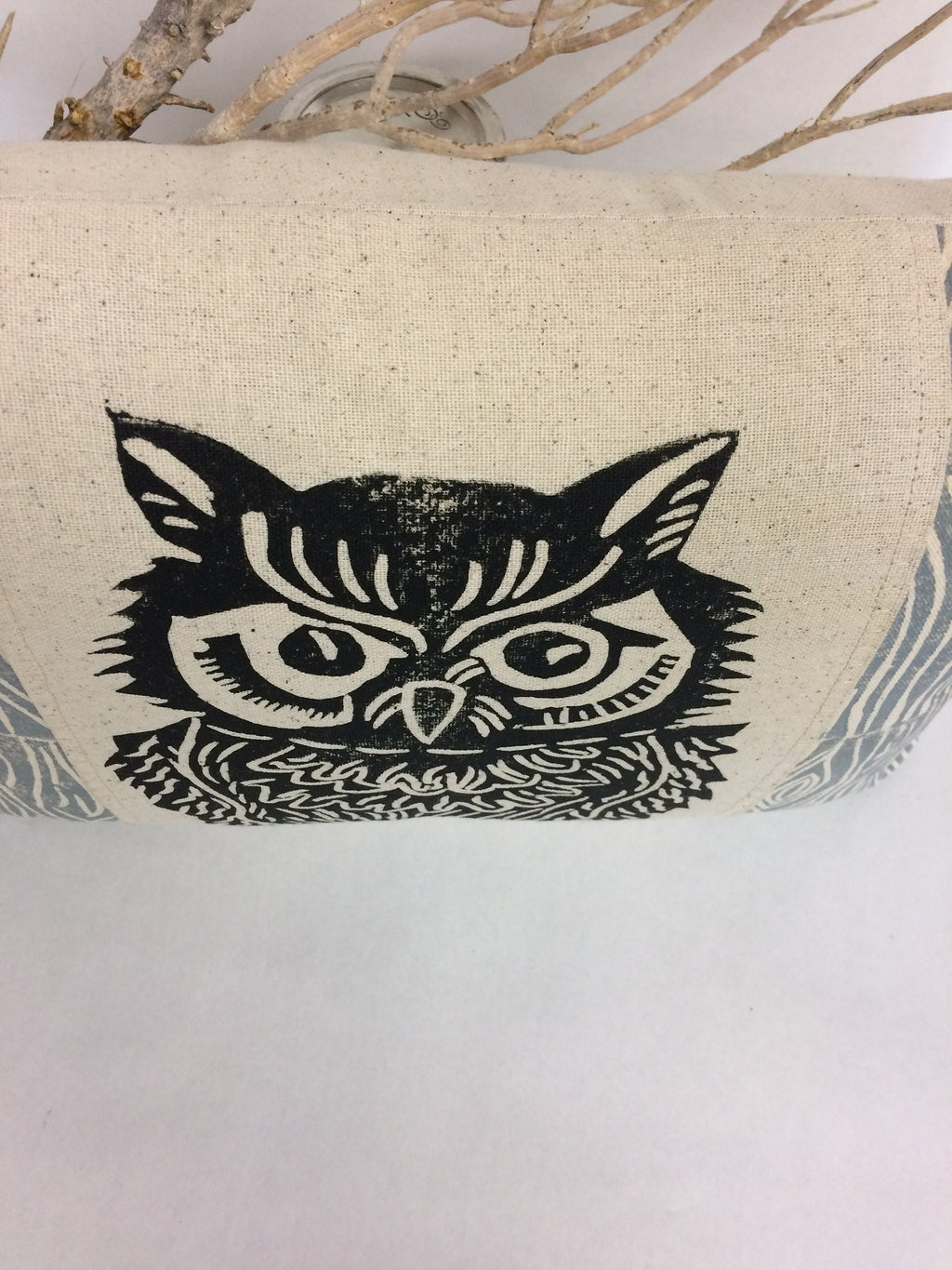 Woodland Owl Pillow: Hand Carved Print, Rustic Home Decor
