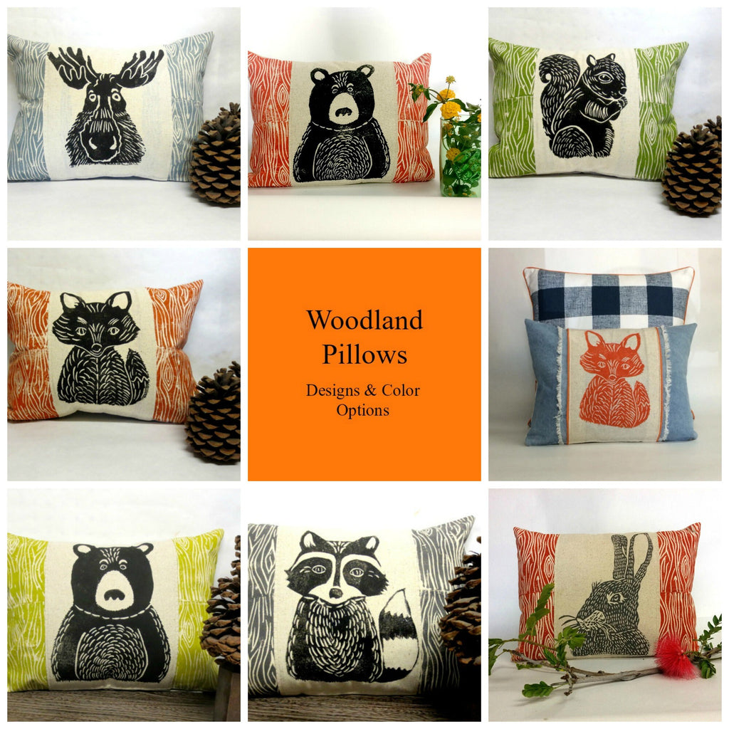 Moose Pillow: Woodland Wood Grain Print, Hand Carved