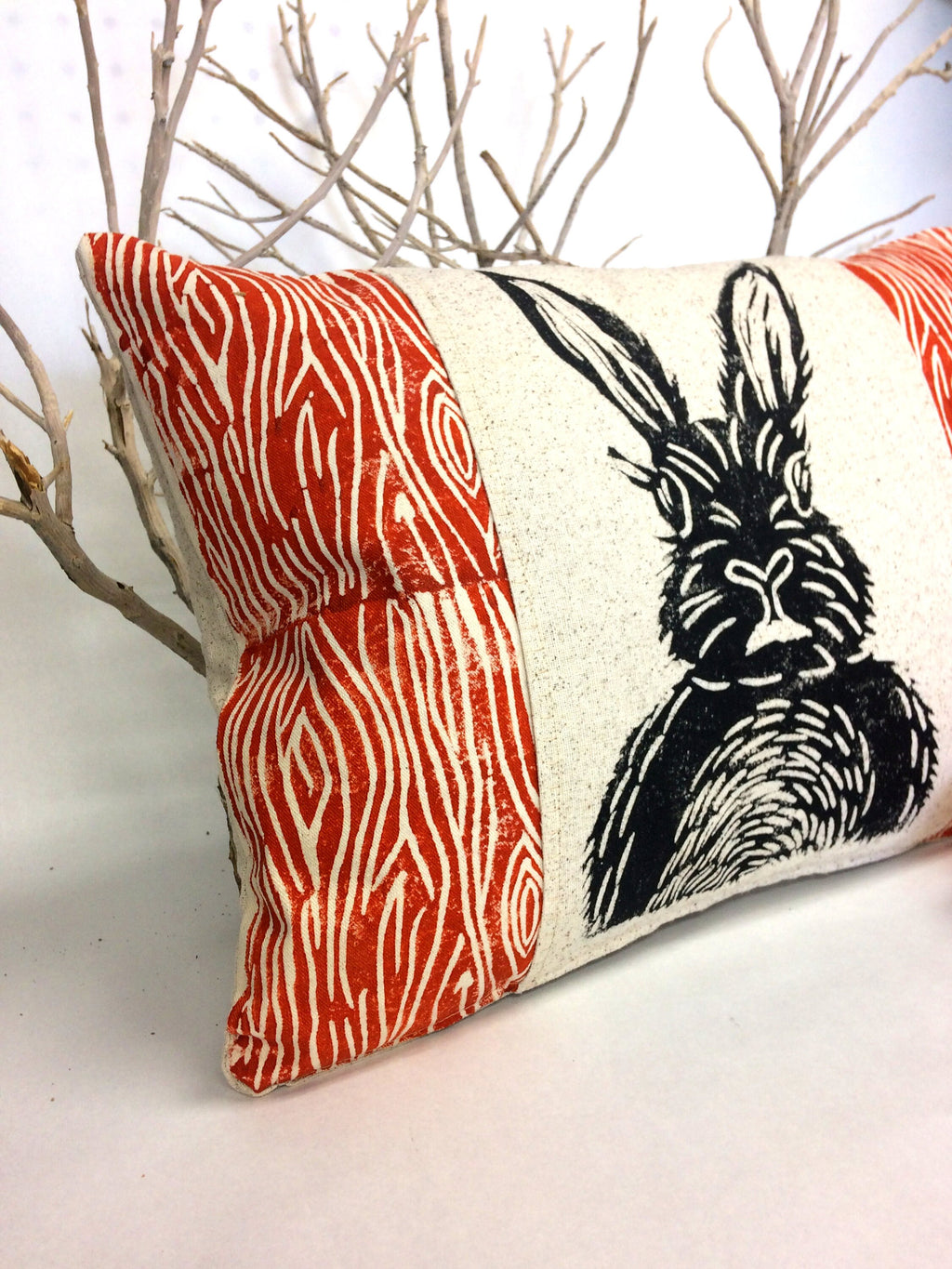 Woodland Rabbit Print Pillow: Rustic Cabin Decor, 12x16 Lumbar