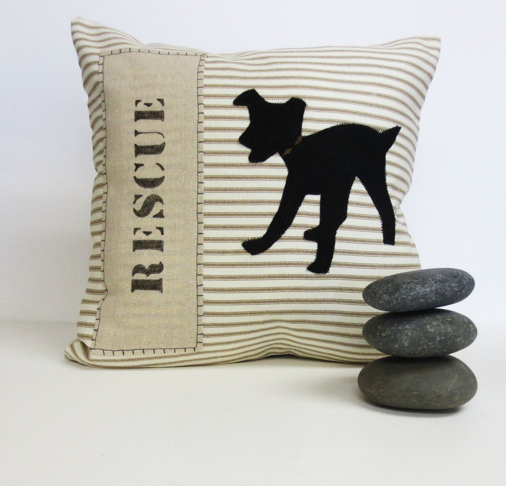 Rescue Dog Pillow: Stripe & Felt Applique, Eco-Friendly Gift