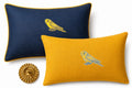 Embroidered Parrot Bird Linen Pillow: yellow & blue Accent