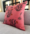 Rose Pink Linen Cactus Print Pillow
