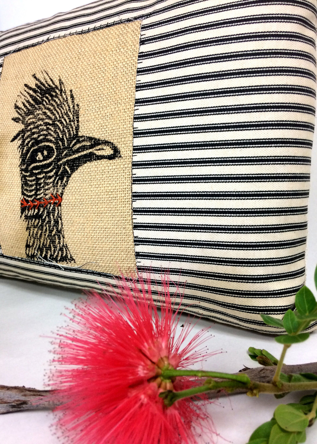 Hand Printed Roadrunner Pillow: Desert Landscape Decorative Pillow