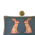Rabbit Embroidery Pillow: Whimsical Teal Blue Fabric