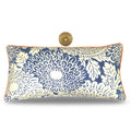 Blue Floral Print Kidney Pillow: Kravet Cotton, Orange Cord Trim