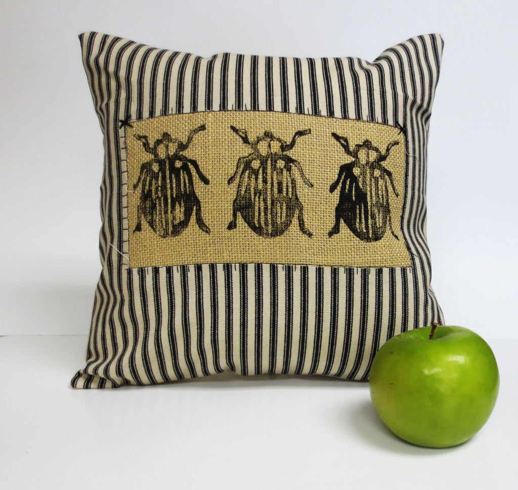 Insect Beetle Print Burlap Pillow: Gothic Spooky Decor