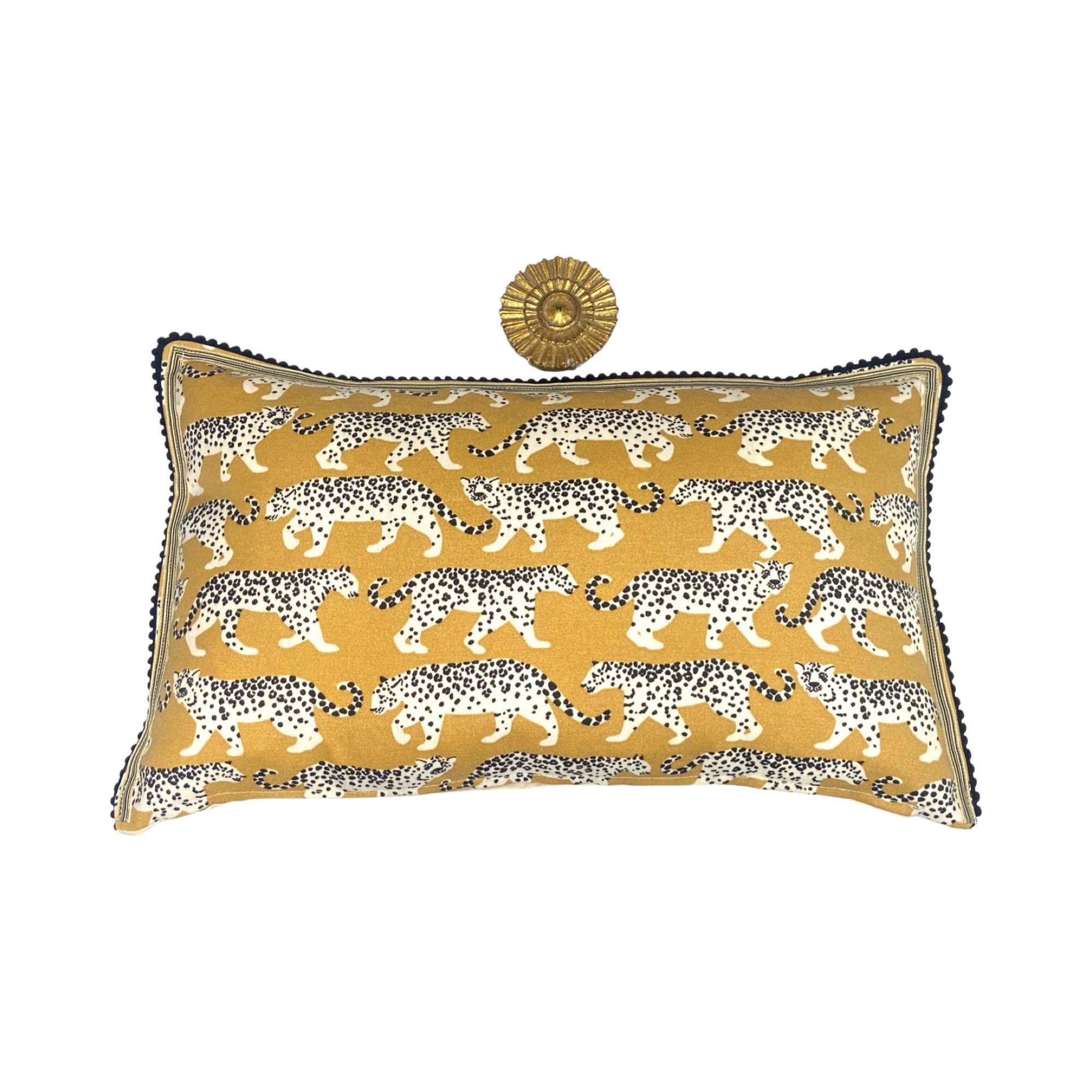 Gold Black and Ivory Cheetah Print Decorative Kidney / Lumbar Pillow