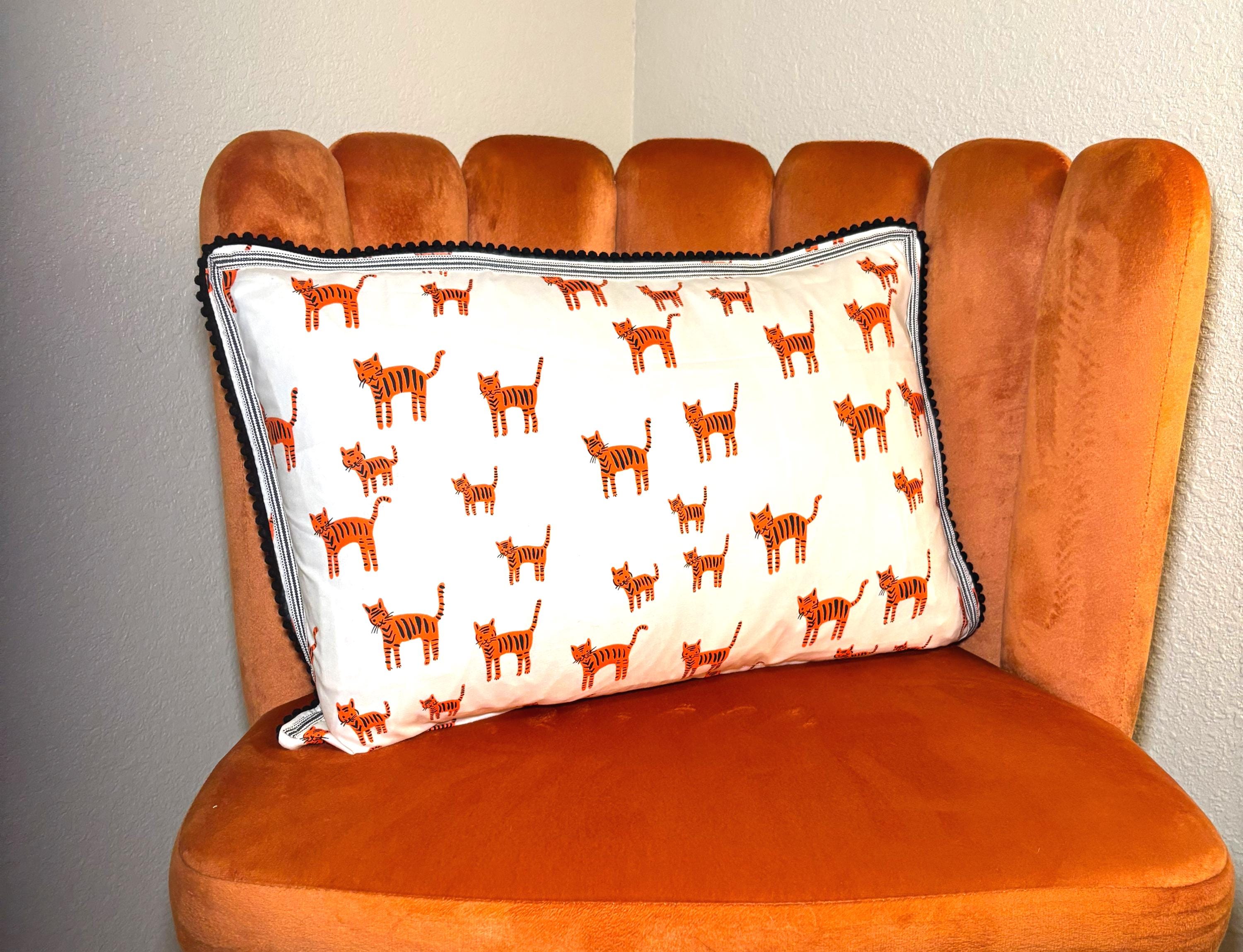 White and orange tiger cat print  kidney pillow -  nursery gift