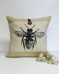Bee Insect Screen Print Pillow - Poly Burlap Pillow - Decorative Accent Cushion Cover