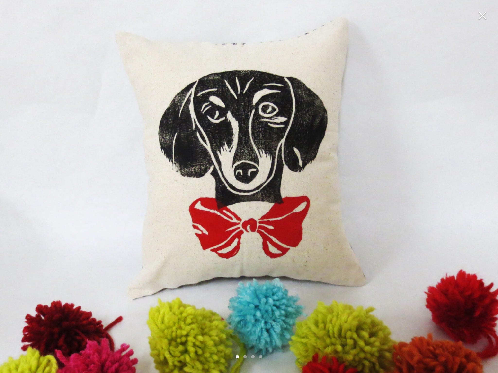 Dog Face Pillow: Hand-Printed Bow Tie Accent Pillow Cover
