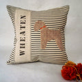 Wheaten Terrier Pillow: Ticking Stripe Dog Silhouette, Custom Name Available