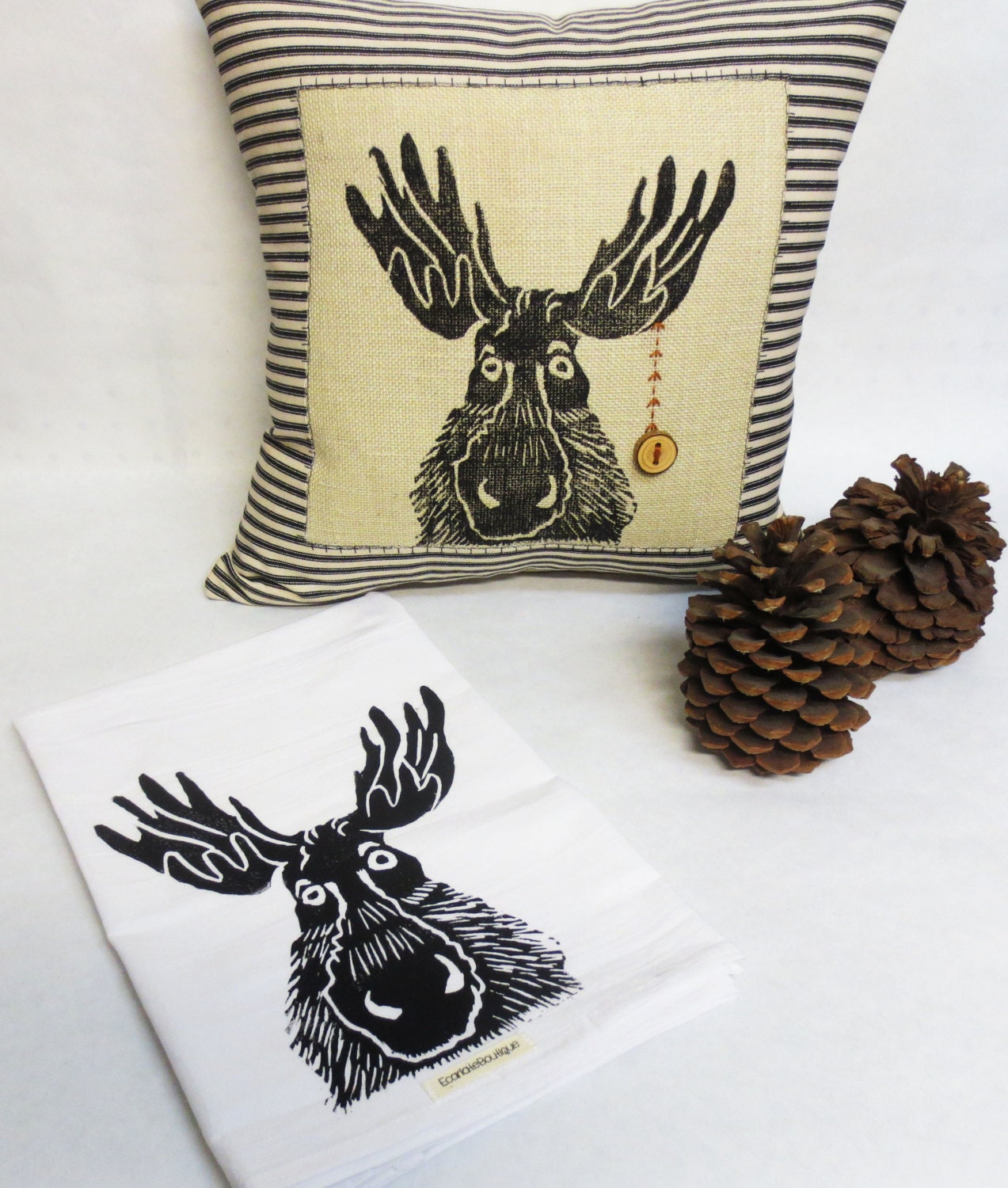 Moose Block Printed Pillow: Rustic Woodland Decor