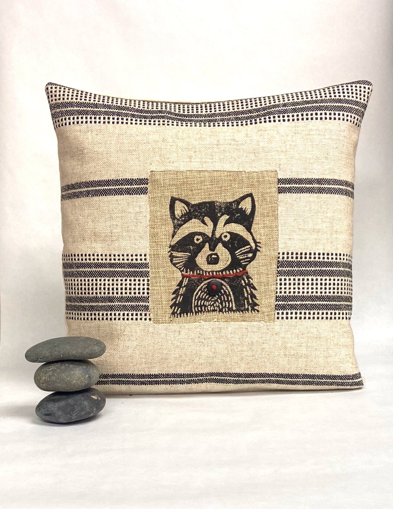 Hand Block Printed Animal Pillow: Rustic Winter Cabin Decor