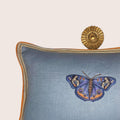 Butterfly Slate Blue and Orange Embroidered  Linen Pillow - Embroidery Pillow