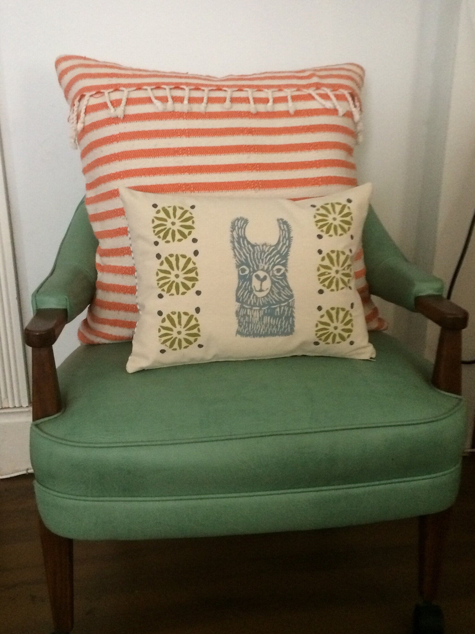 Llama Print Kidney Pillow: Mid-Century Moroccan Design