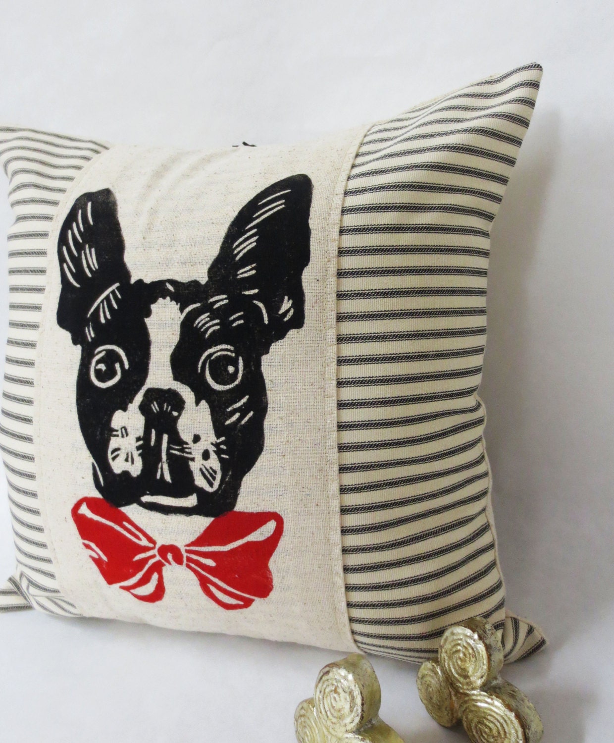 Boston Terrier Pillow: Hand Screen Print Dog Accent Pillow