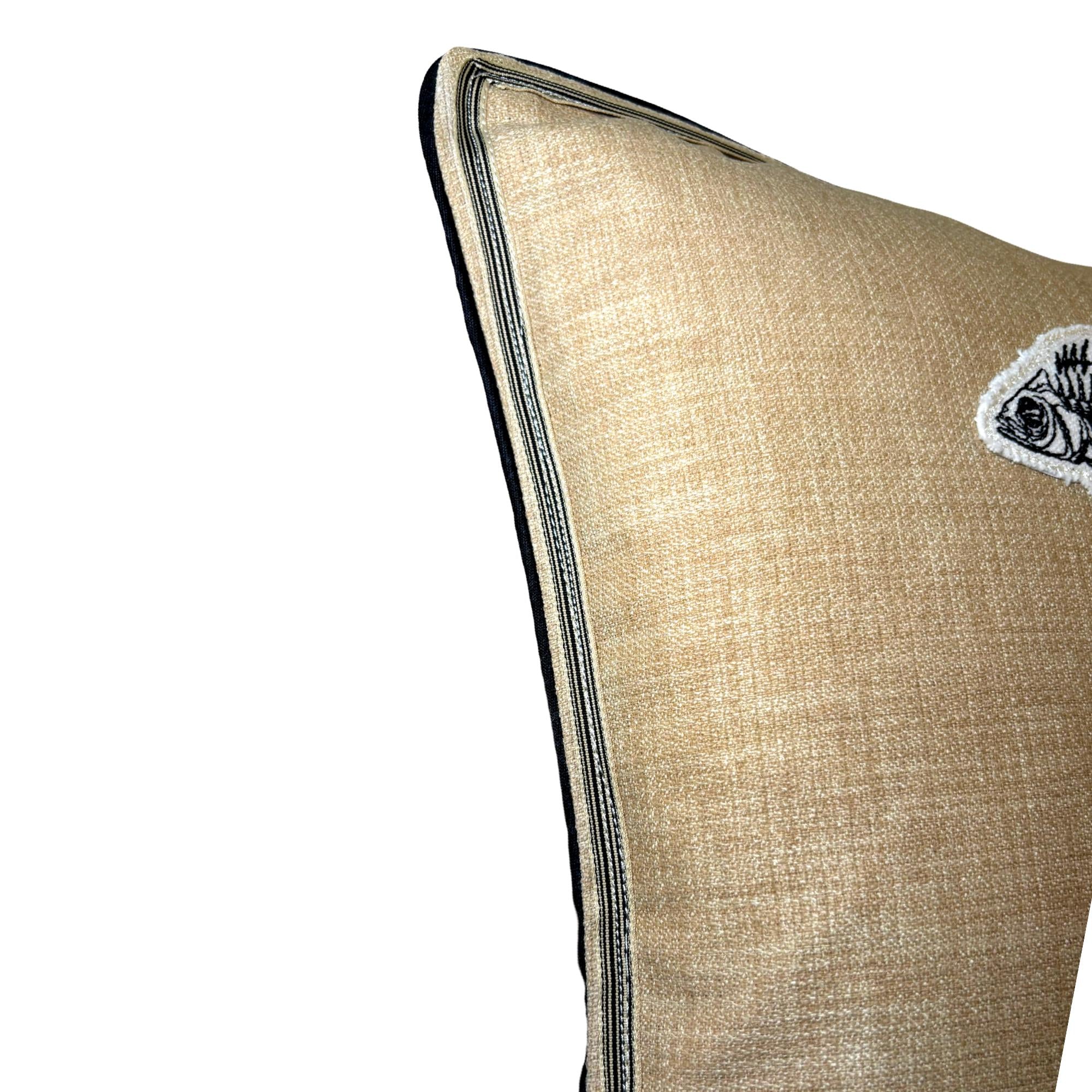 Natural Burlap like fish bone Embroidery Pillow: Fish Decorative Cushion