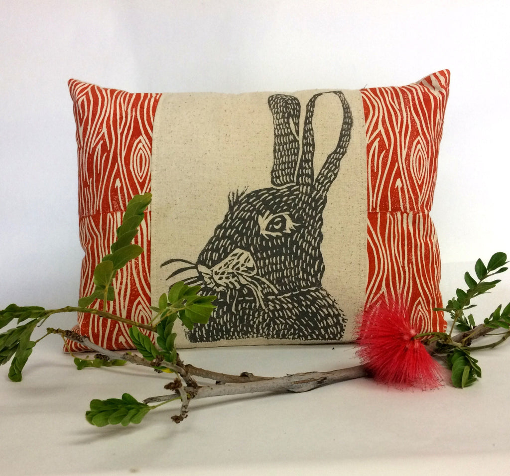 Woodland Rabbit Print Lumbar Pillow: Rustic Home Decor (12x16)