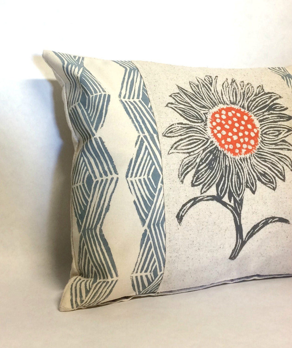 Hand Block Printed Sunflower Pillow: Geometric Accent Cushion