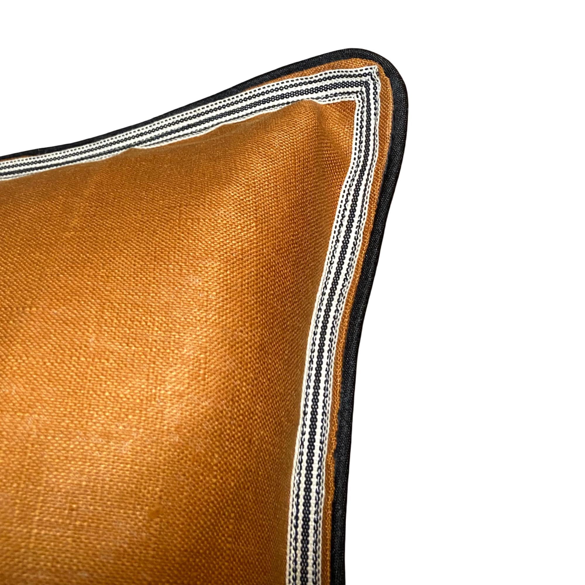 Caramel Brown Linen Beetle Embroidery Pillow: Insect Decorative Cushion