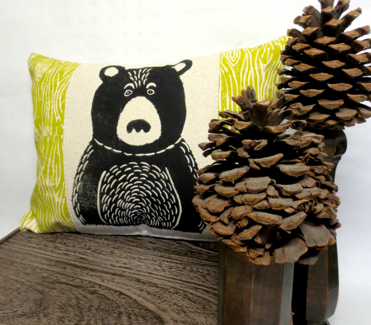 Black Bear Pillow - Your Choice of Wood Grain Color