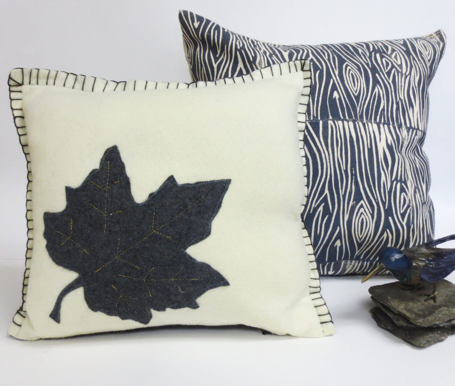 Hand Printed Wood Grain Pillow - Grey Wood Print - Woodland Collection