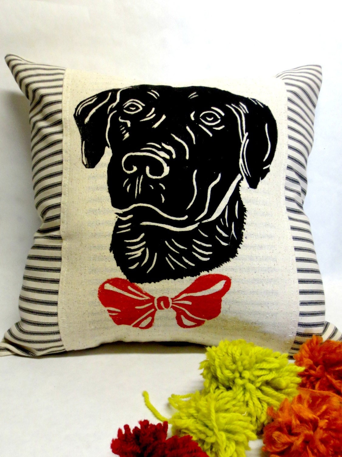 Black Lab Pillow: Hand Screen Printed Labrador Retriever Throw Pillow
