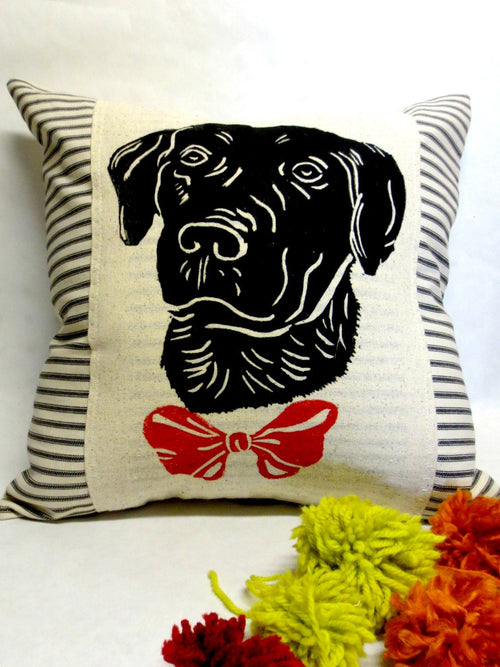 Black Lab Pillow: Hand Screen Printed Labrador Retriever Throw Pillow