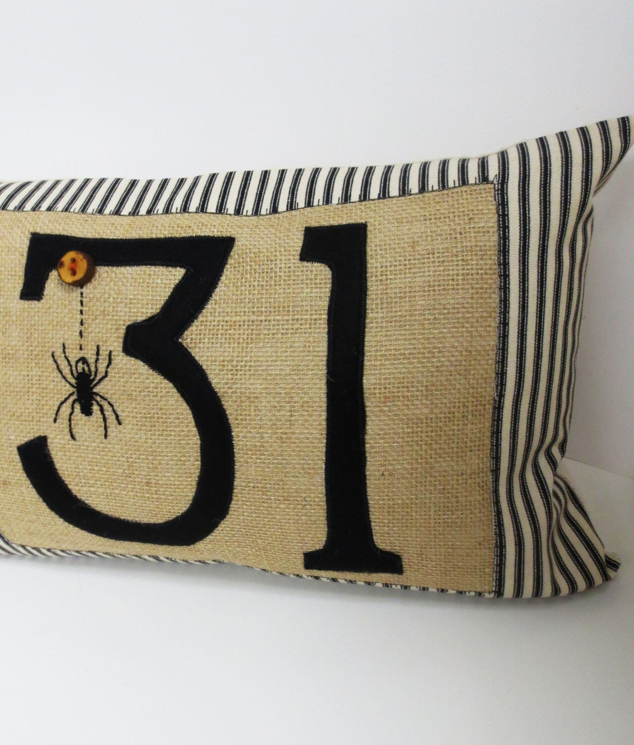 Halloween Spider Pillow: Burlap Lumbar Cushion with Number 31