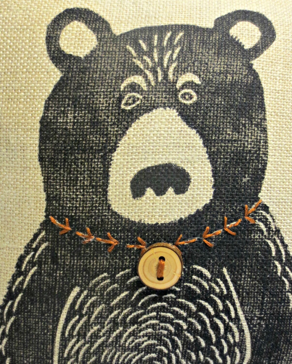 Black Bear Block Print Pillow: Rustic Cabin Decor
