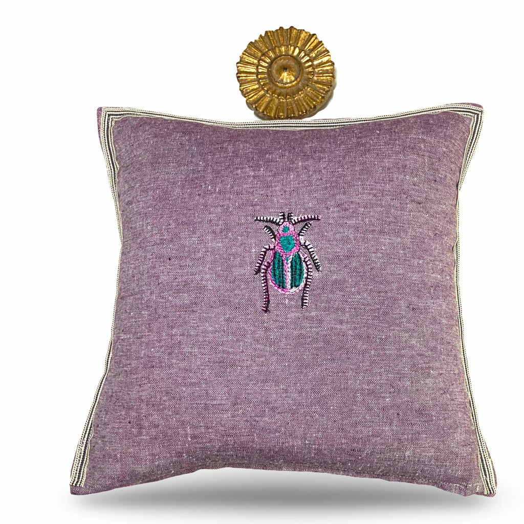 Small Embroidery Linen Pillow - Bird or Bee Decorative Pillow