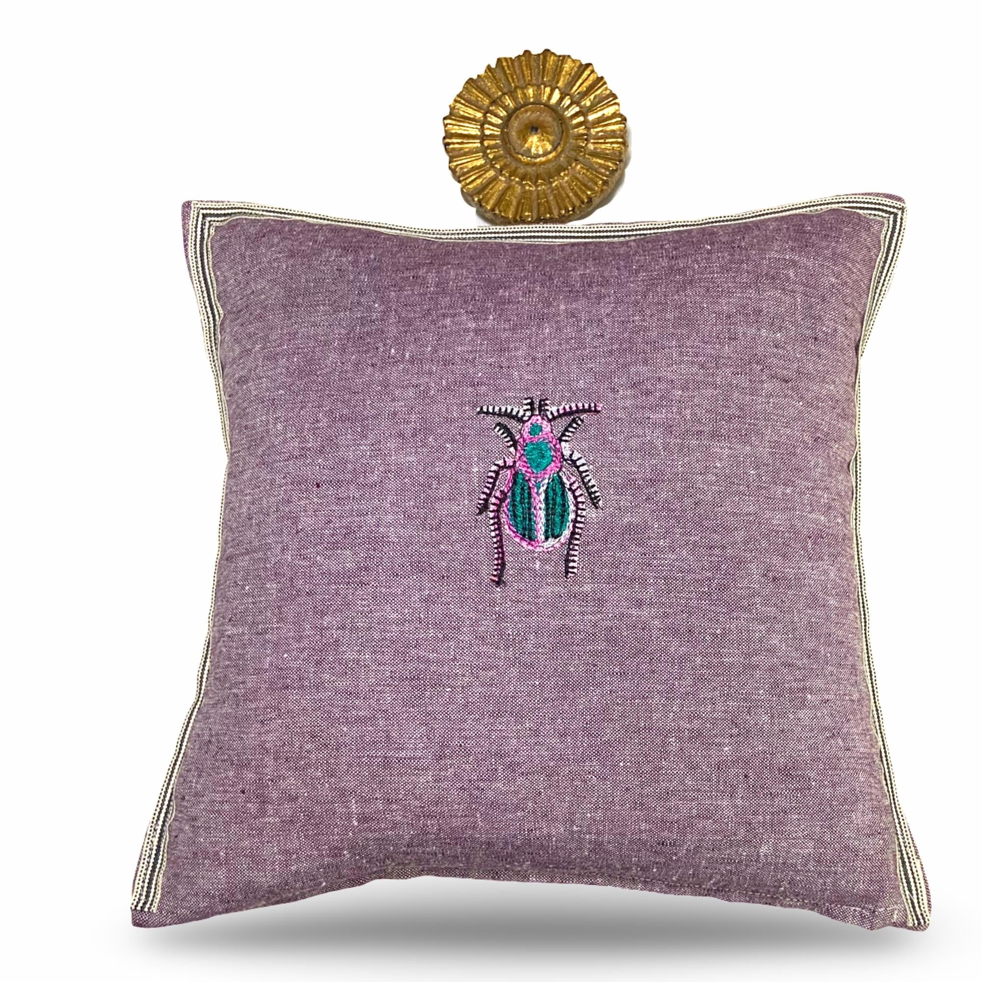Small Embroidery Linen Pillow - Bird or Bee Decorative Pillow