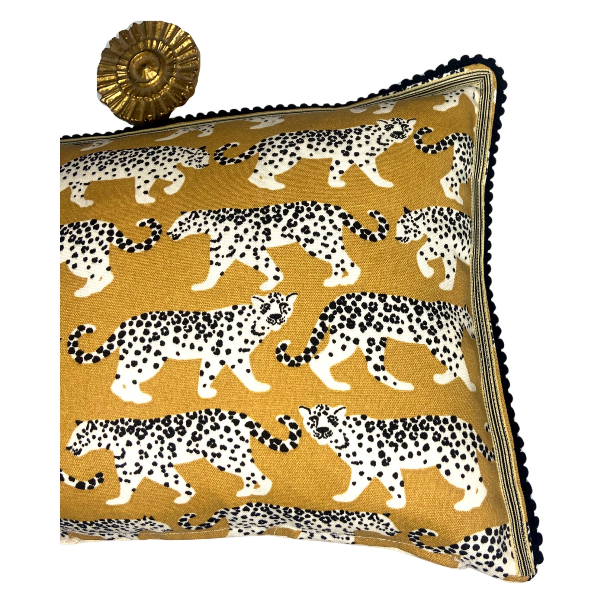 Gold Black and Ivory Cheetah Print Decorative Kidney / Lumbar Pillow