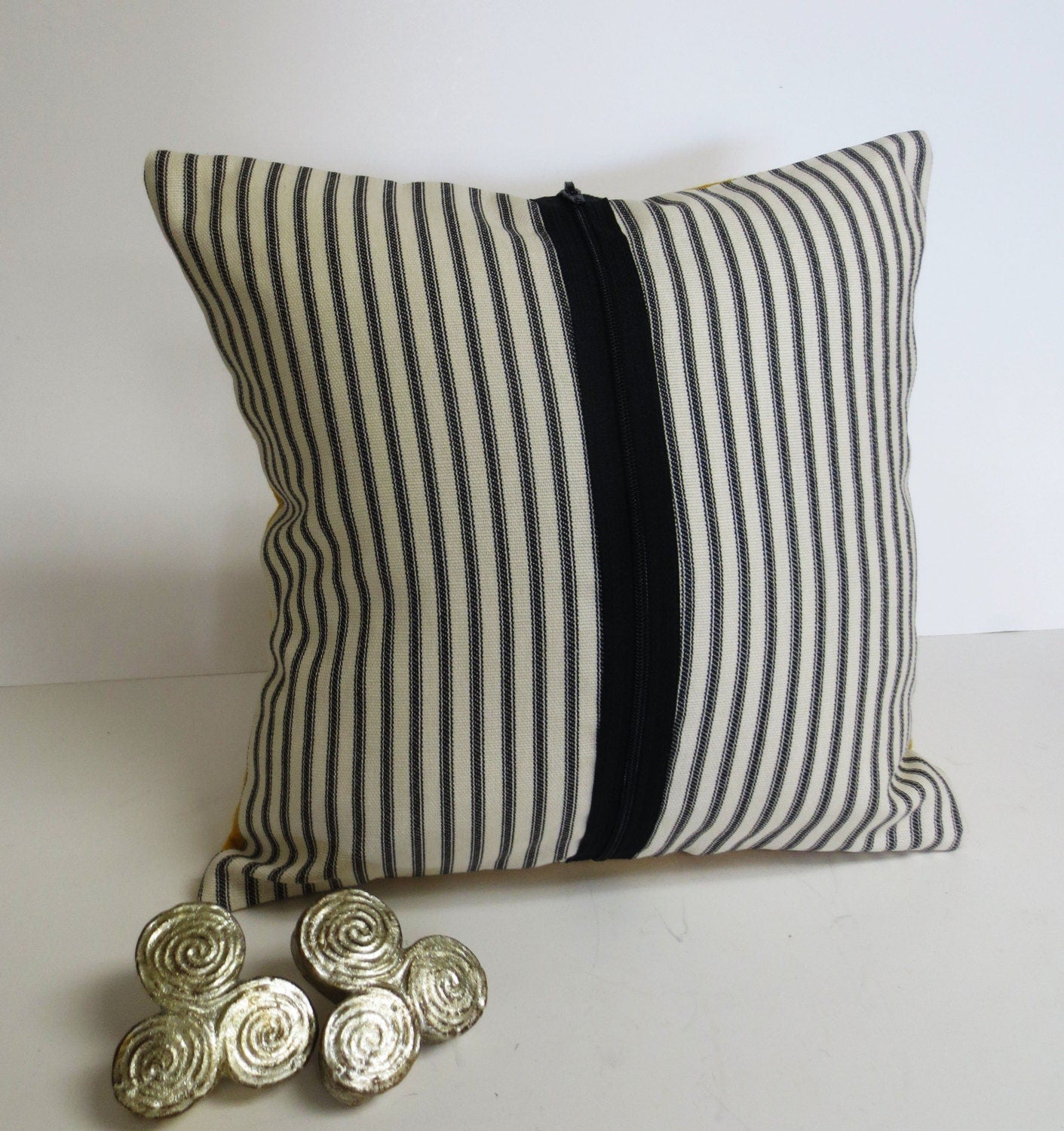 Felt Cat Pillow: Mustard Yellow & Gray Silhouette, Modern Decorative Pillow
