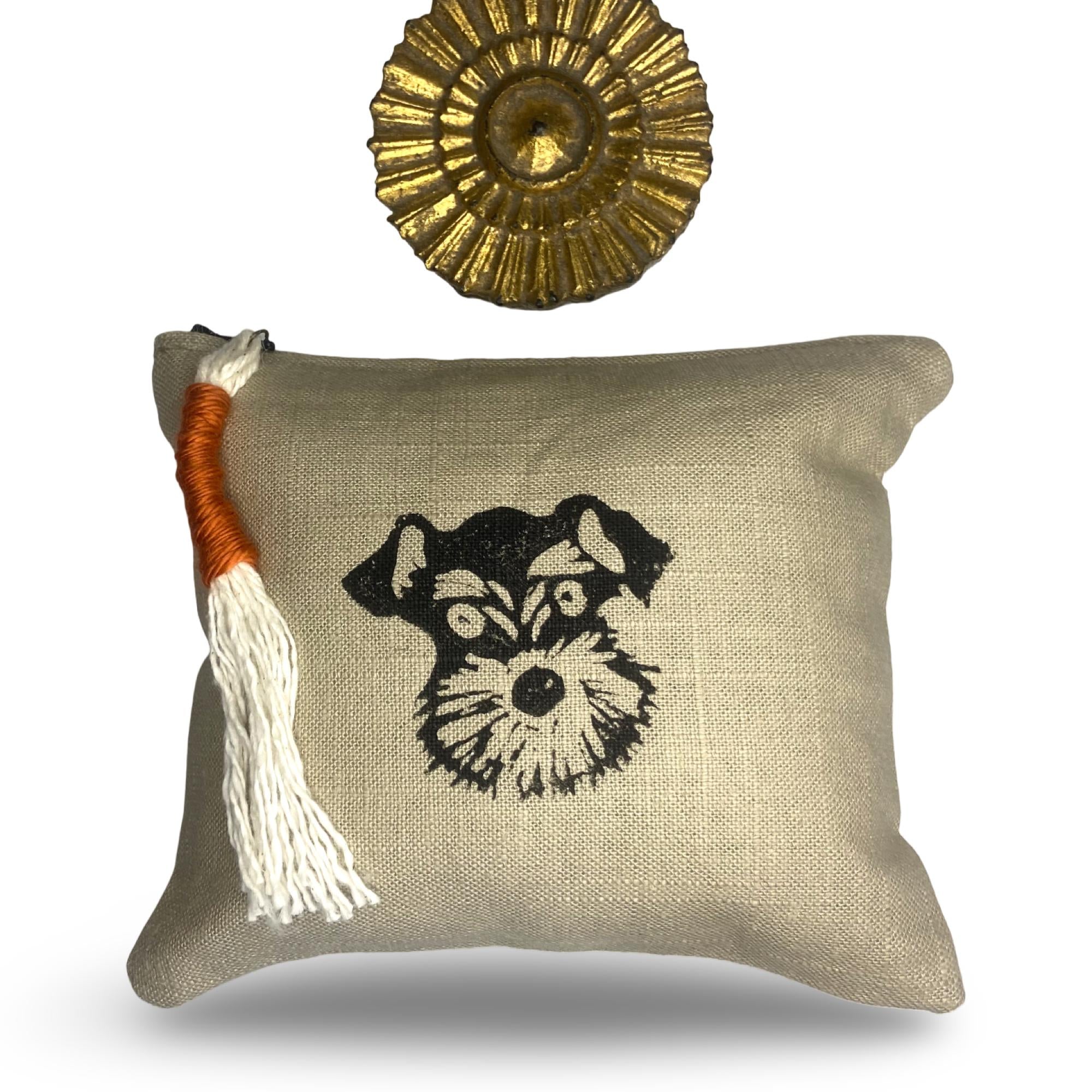 Hand Block Print Schnauzer Zipper Pouch with Tassel