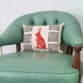 Mid Century Rabbit Pillow: Orange Hare Block Print